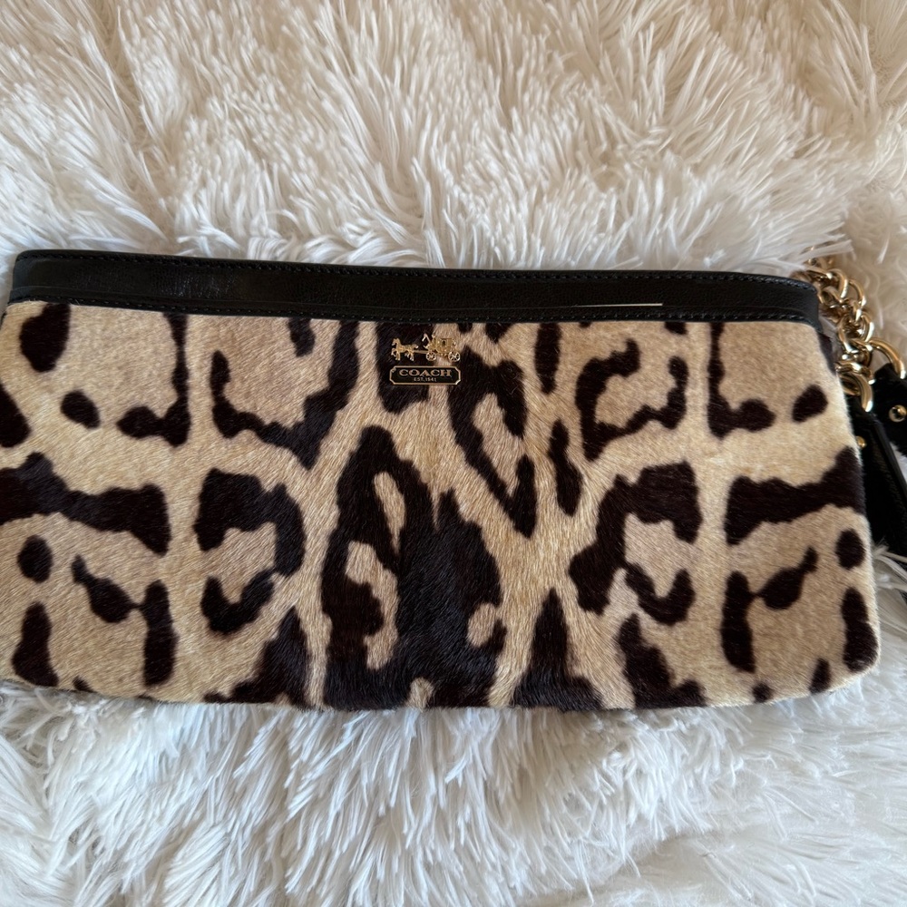 Coach Leopard Print Clutch - Black and Tan